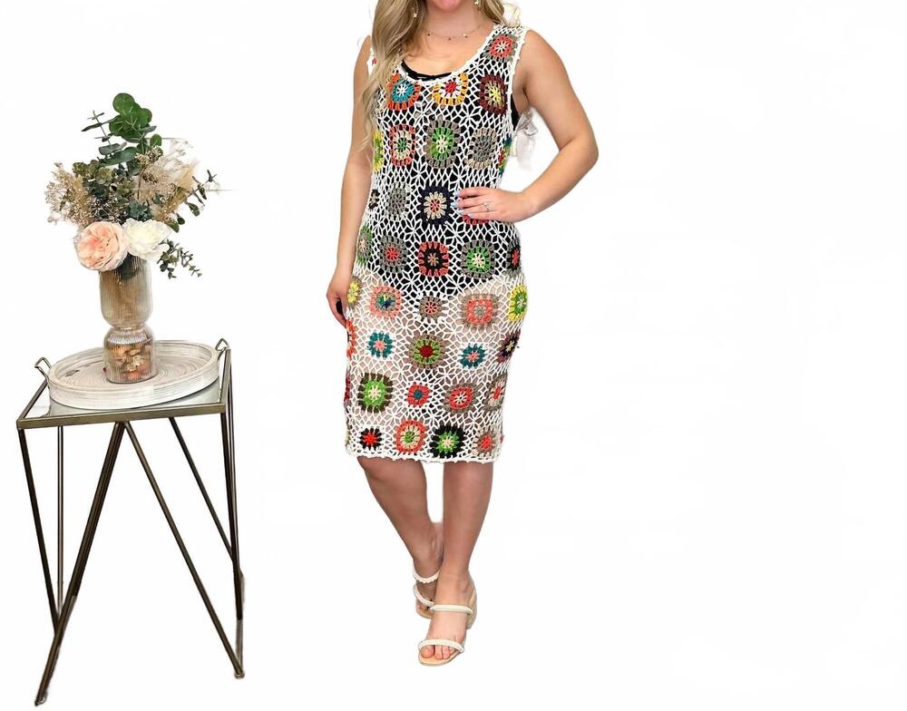 NEW BLAKELEY yacht clubbin' reversible crochet cover up dress in multi